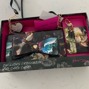 New In Box Betsy Johnson Patent Crossbody Bag and Card Case